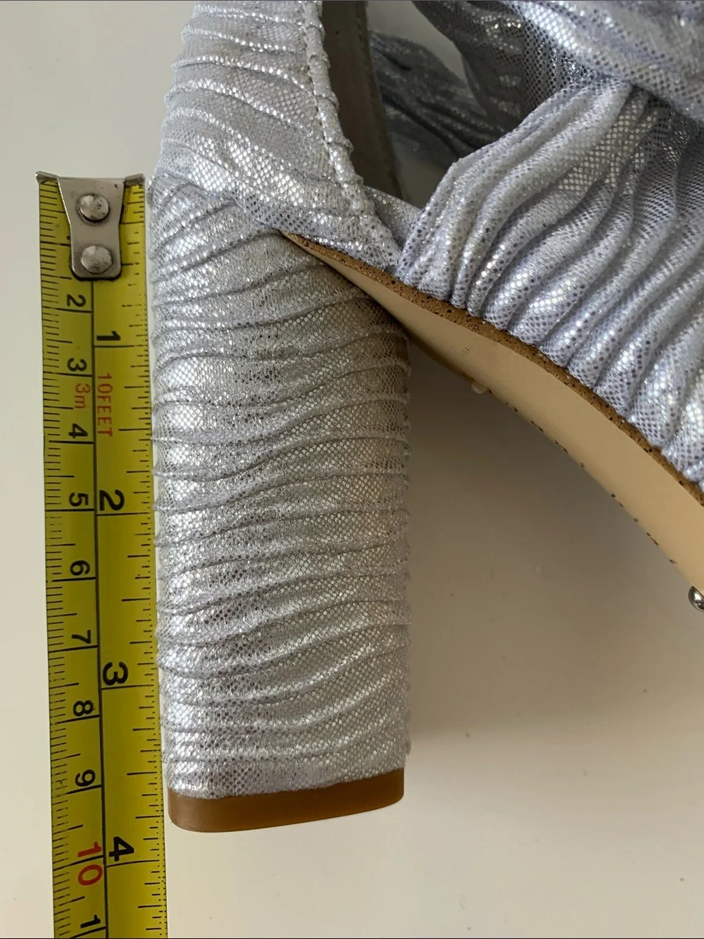 NWT Gianni Bini Silver Metallic Wrap Textured Tie Block Heels Size 6,5